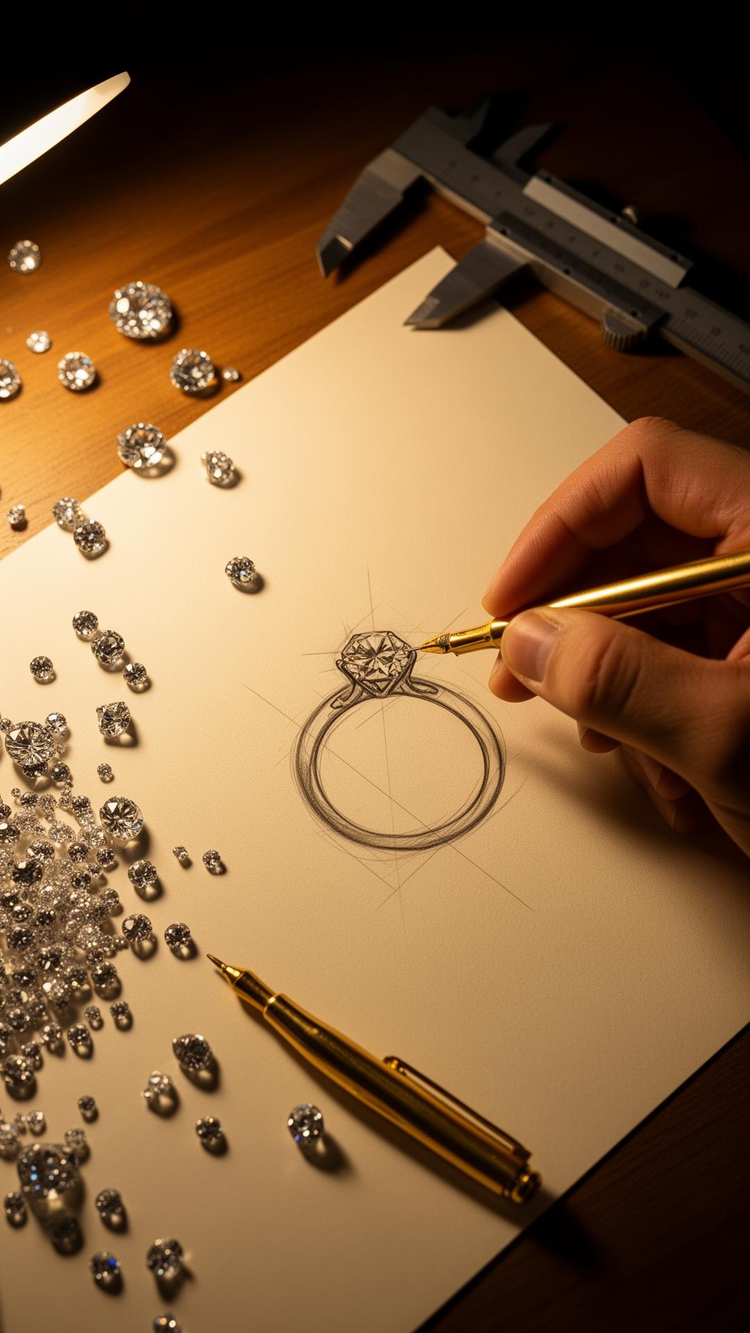 A goldsmith reviewing a ring concept with a client